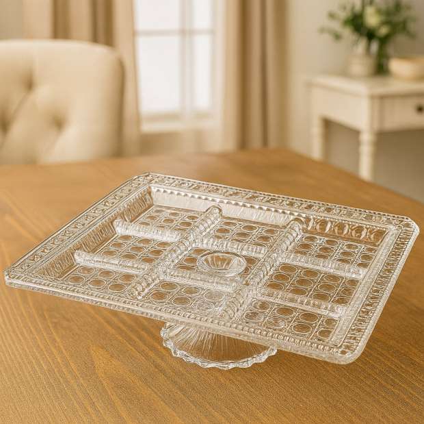طبق فاكهة كريستال مربع مقسم 6 عين بالقاعدة 51/52