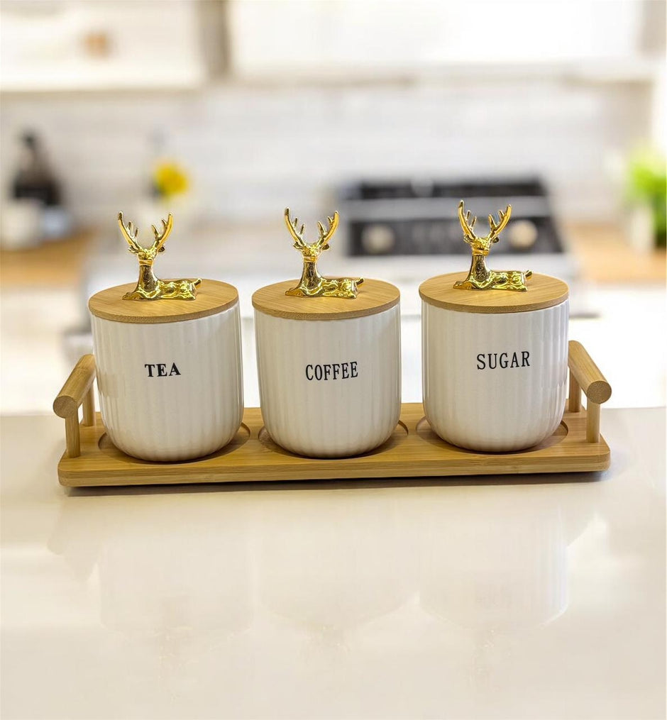 طقم توابل غزاله بورسلين بحامل خشب SH-208