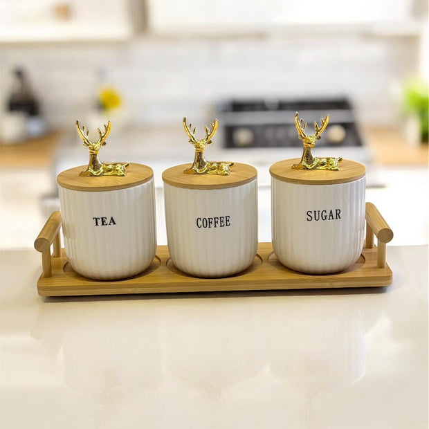 طقم توابل غزاله بورسلين بحامل خشب SH-208