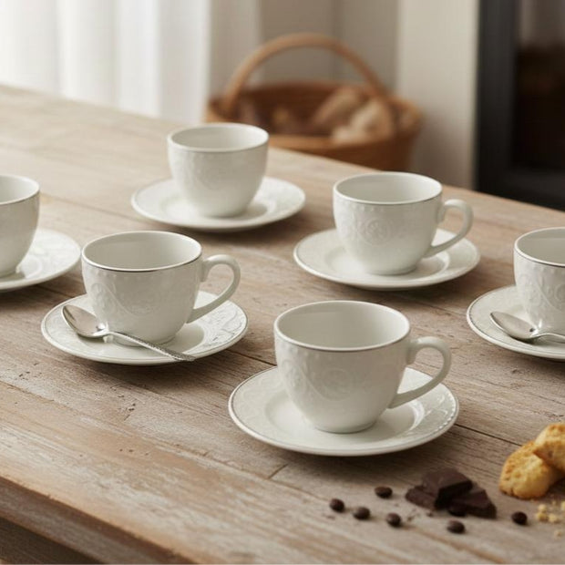 طقم قهوة بورسيلين ابيض اطار فضى SH 71