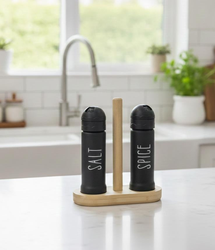 طقم ملاحة زجاج 2ق على حامل خشب