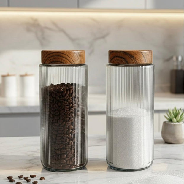 برطمان زجاج شفاف مضلع 1500مل غطاء خشبى 2050