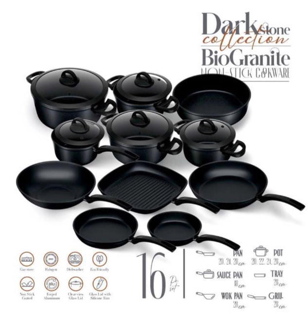 Kuhn Rikon Black Bio Granite 16-Piece Cookware Set