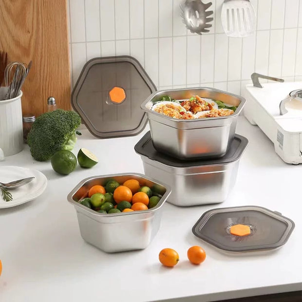 طقم علب ستانلس ستيل شكل سداسى 3ق مقاسات