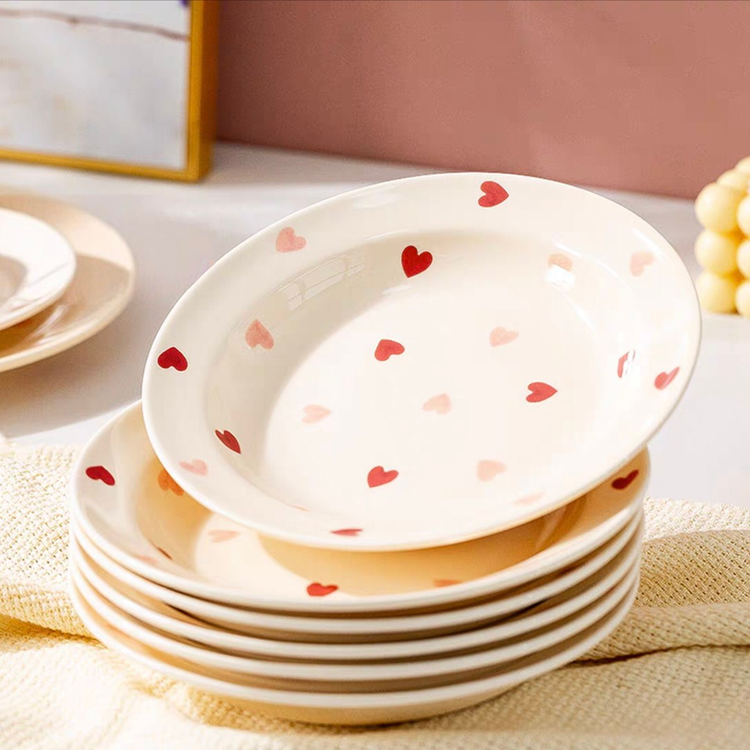 طبق بورسلين قلوب احمر 20 سم