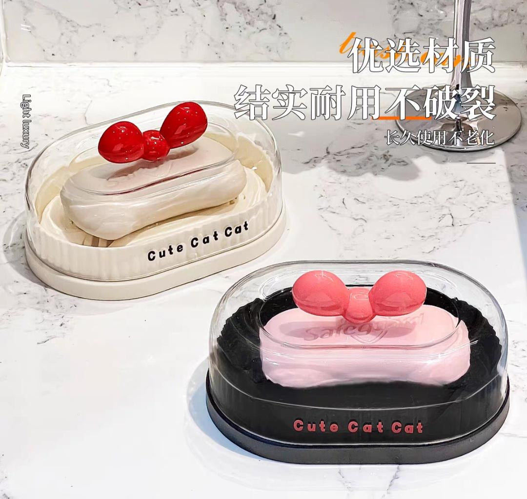 Bow-shaped soap dish with lid