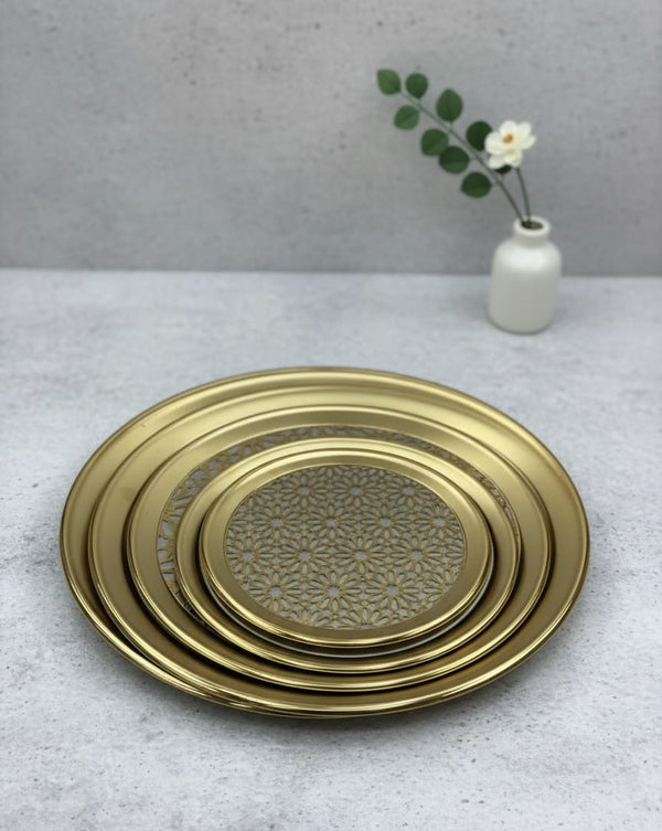 صنية تقديم ستانلس مدهب مدورة مقاسات (20:70 سم )