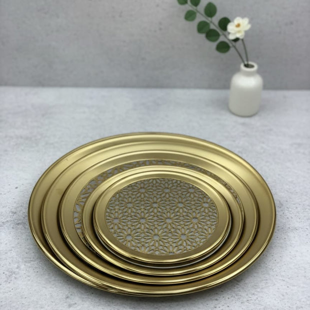 صنية تقديم ستانلس مدهب مدورة مقاسات (20:70 سم )