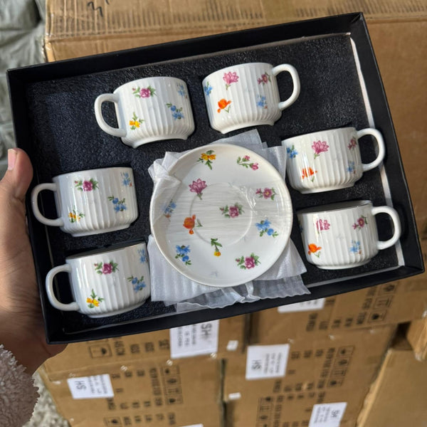 12-Piece Porcelain Florentine Coffee Set with Gold Rim