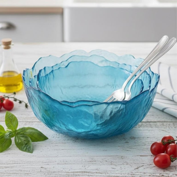 Colored glass compote set, 3 pieces