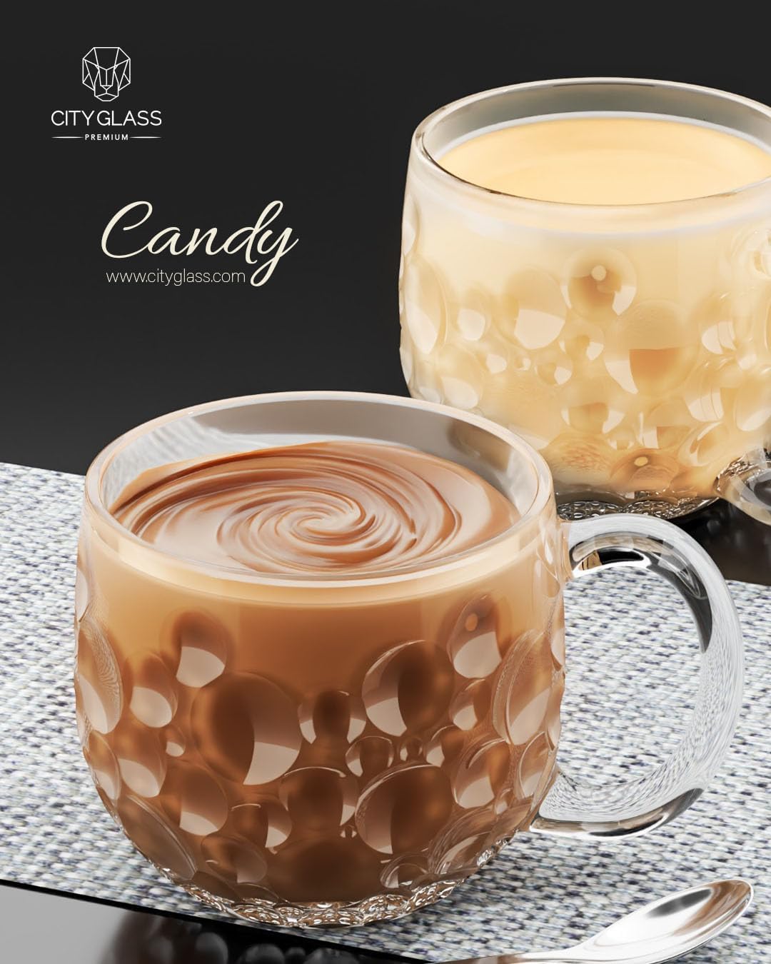 City Glass Candy Mug Set 3 Pieces 310ml