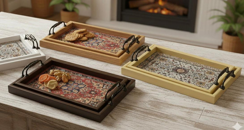 Ottoman-style tray set, 2 pieces, with metal handles