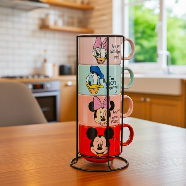 طقم قهوه اشكال ديزني 4 ق الوان باستاند معدن