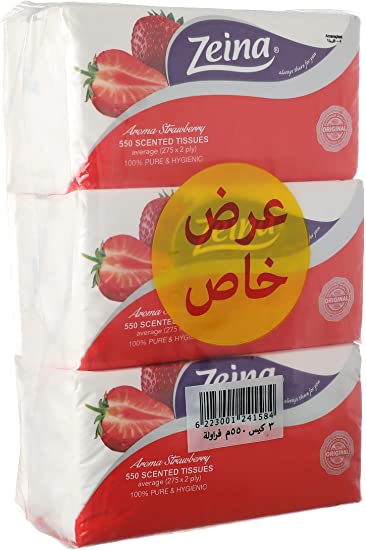 Zina Display Tissues Zina 3 Pieces 500 Strawberry Scented Tissues