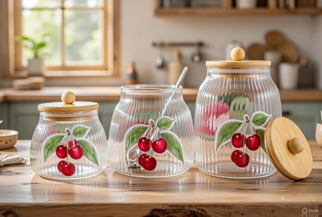 طقم توابل وكاندى زجاج 3ق كريز غطاء خشب SH/26