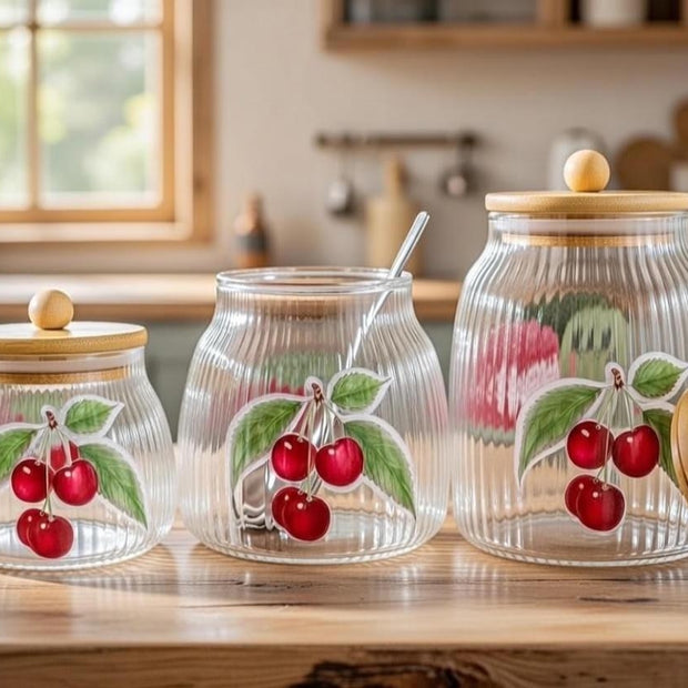 طقم توابل وكاندى زجاج 3ق كريز غطاء خشب SH/26