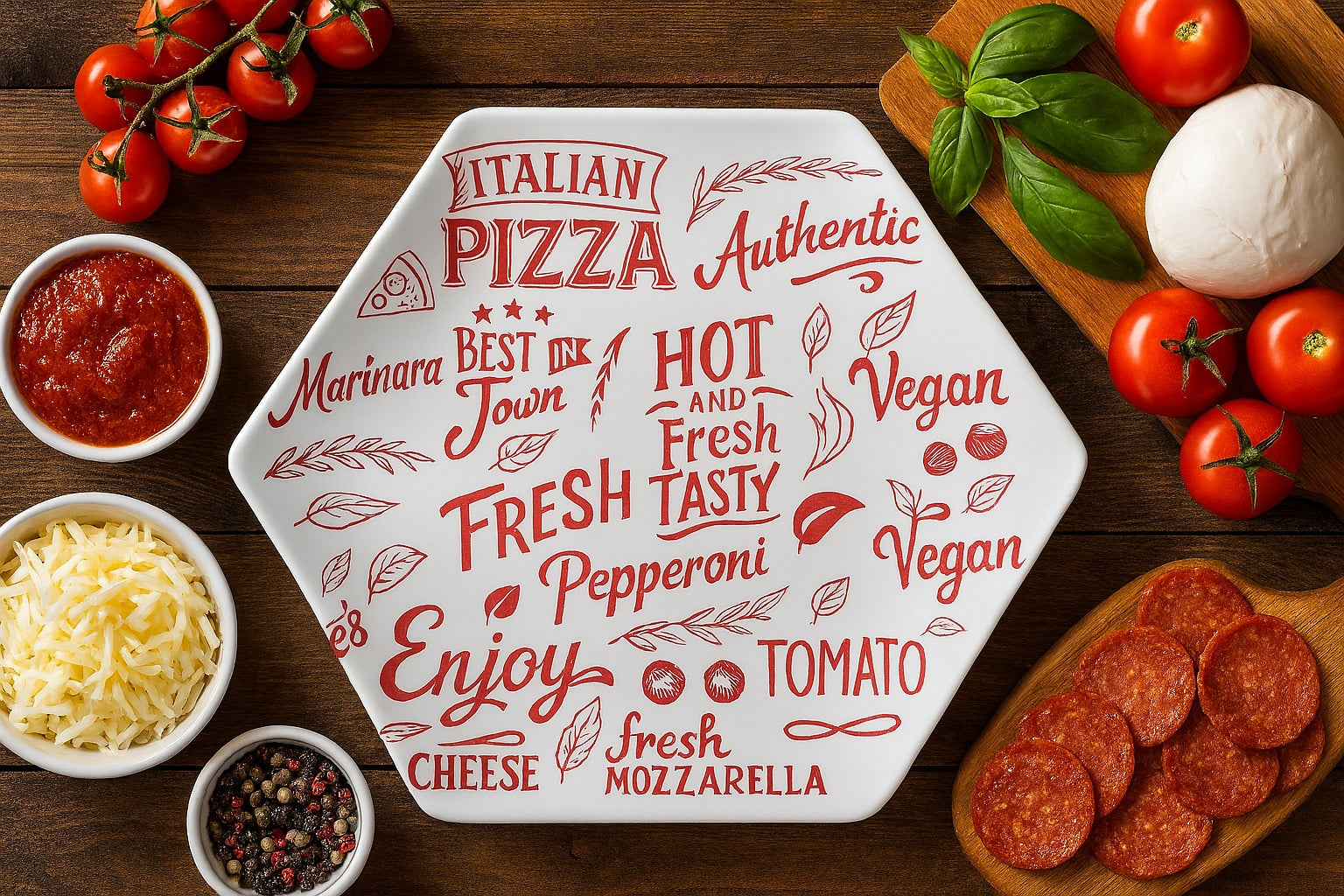 طقم بيتزا شكل سداسى Pizza Word Red