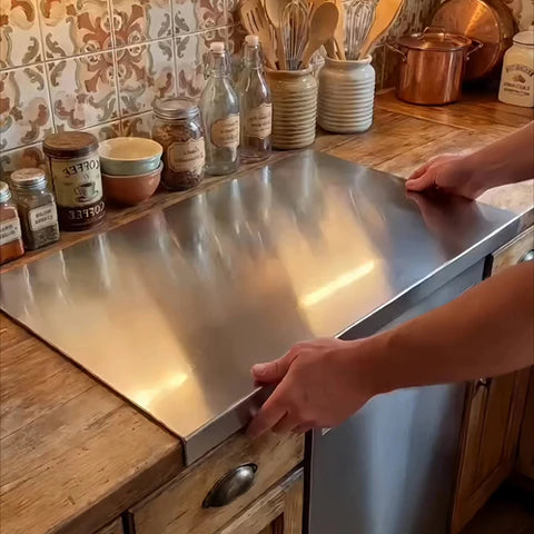 Stainless steel cutting board with edge