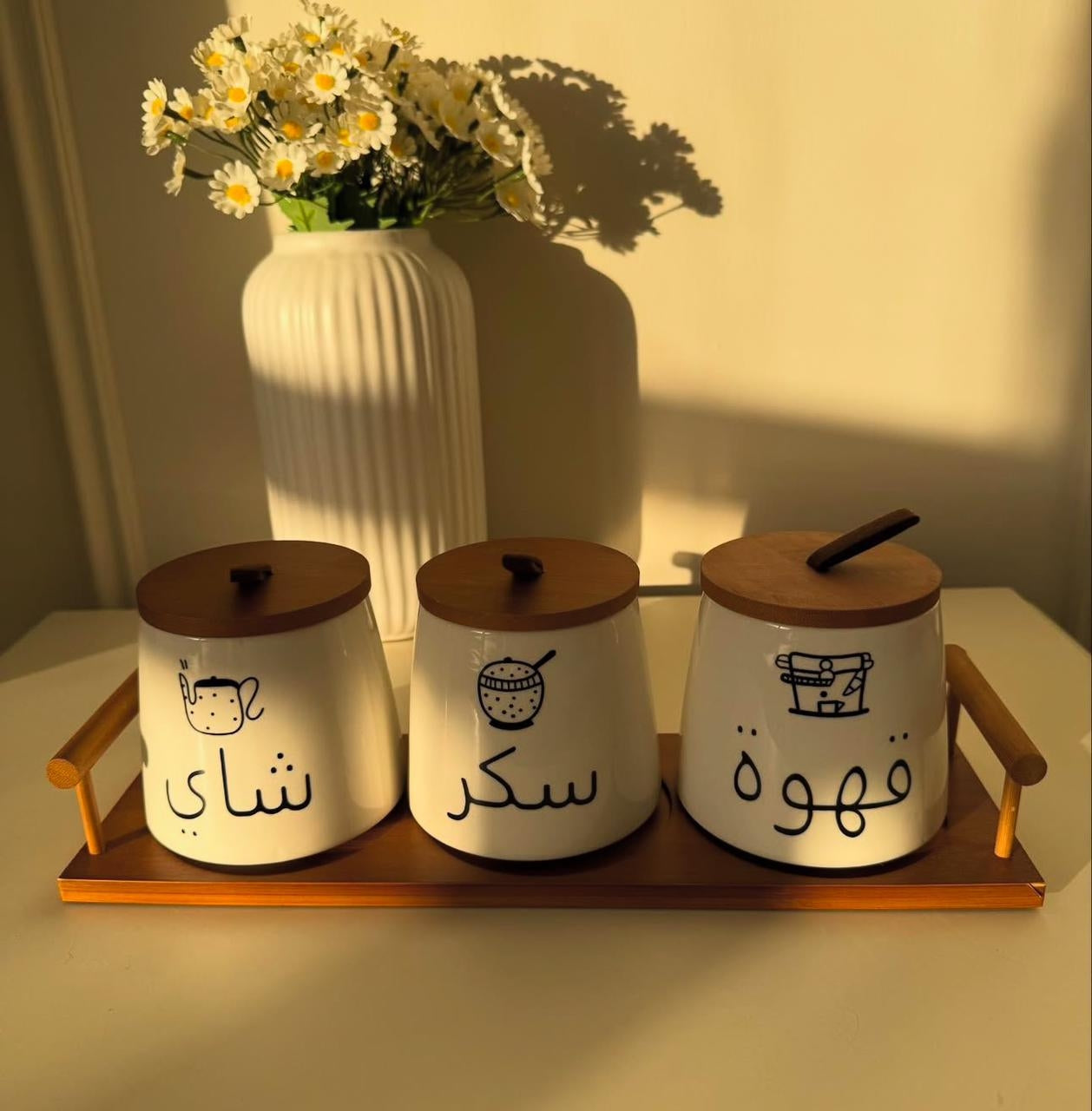 Porcelain coffee set with wooden stand