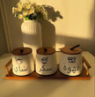 Porcelain coffee set with wooden stand