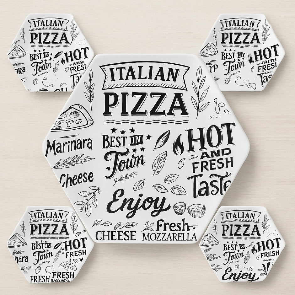 طقم بيتزا شكل سداسى Pizza Word Black