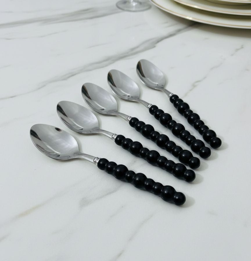 6-piece spoon set, black bubble-shaped plastic handle