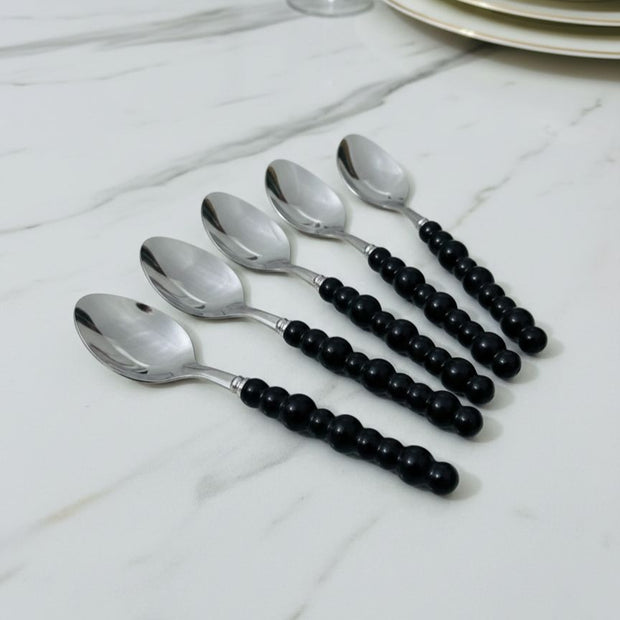 6-piece spoon set, black bubble-shaped plastic handle