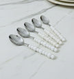6-piece spoon set, plastic handle, white bubbles design