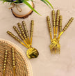 Bubbles 12-piece spoon and fork set with porcelain handles, gold color