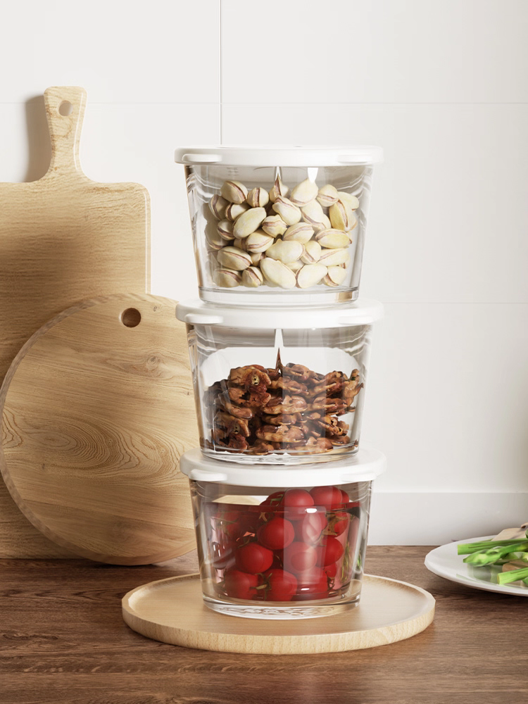 علبة تخزين ثلاجه مدور زجاج بالغظاء سعه 260 ml