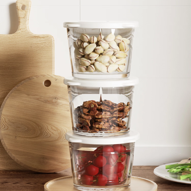 علبة تخزين ثلاجه مدور زجاج بالغظاء سعه 260 ml