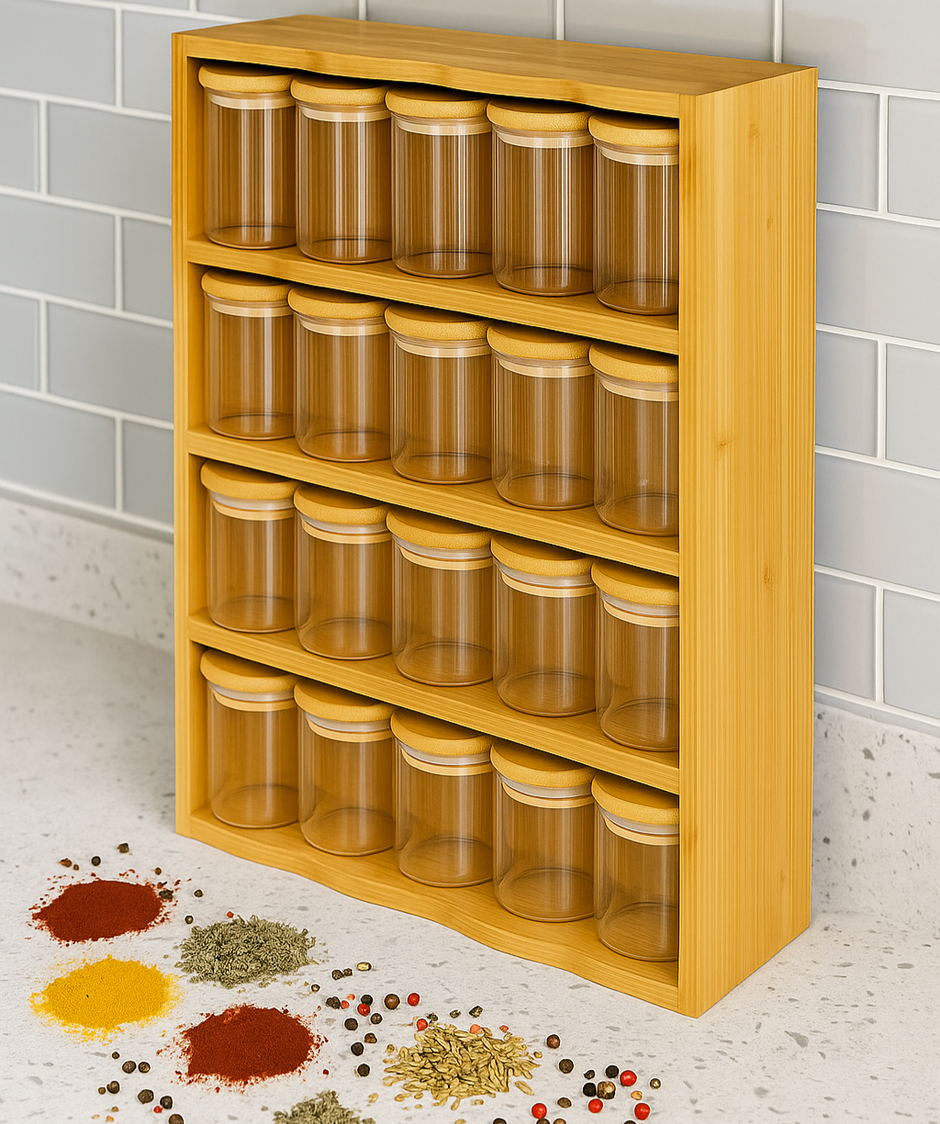 طقم توابل 24 ق مدور بالاستاند خشب