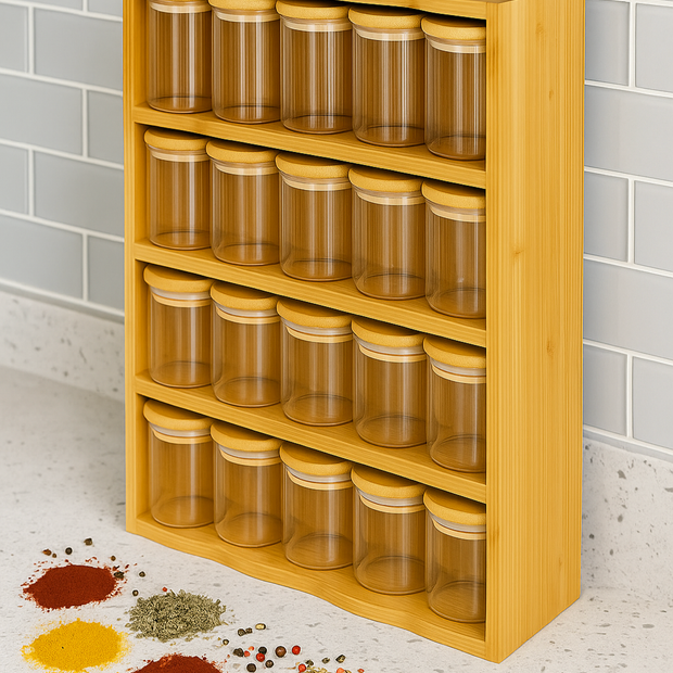 طقم توابل 24 ق مدور بالاستاند خشب