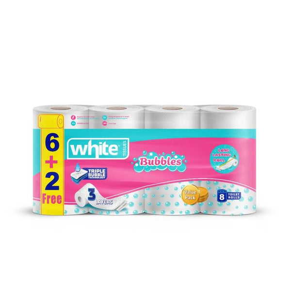 White Bubbles Toilet 6+2 Rolls 3 Layer