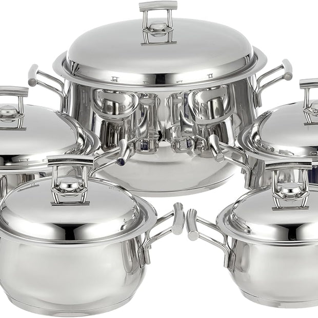 عبود طقم حلل سيلفر ستار بيد بلاتين (بومبيه) – 10 قطع (16–28 سم)