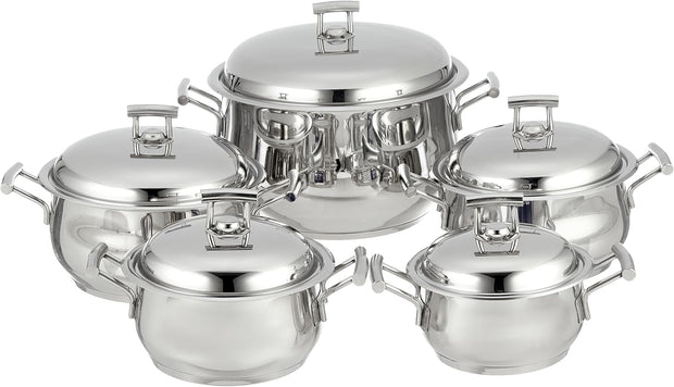 Aboud Silver Star Platinum Handle Cookware Set (Pompeii) - 10 Pieces (16-28 cm) 
