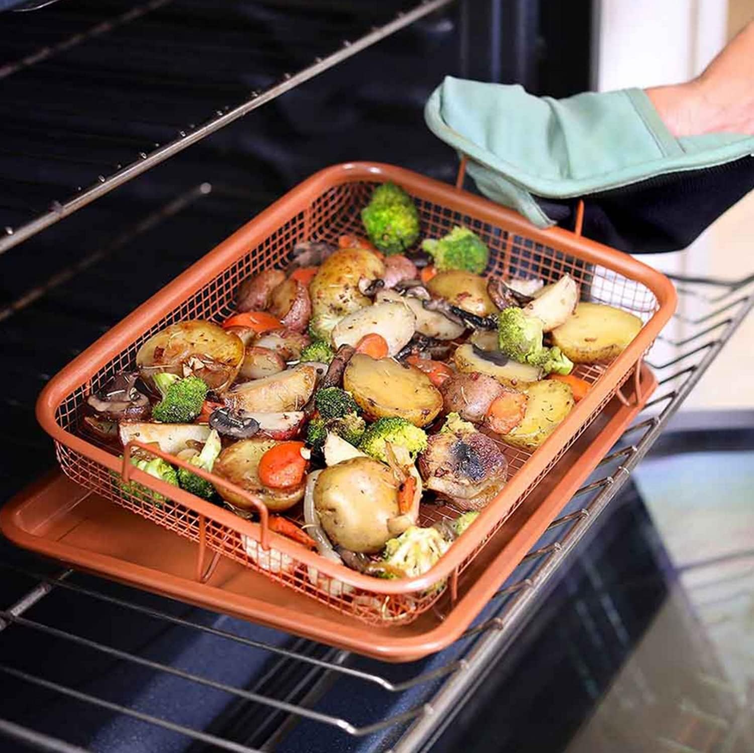 Copper Roasting Pan with Oil Draining Rack 30*20 cm