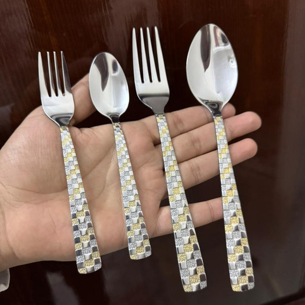 Stainless steel silver*gold fork set, 6 small pieces, model 168