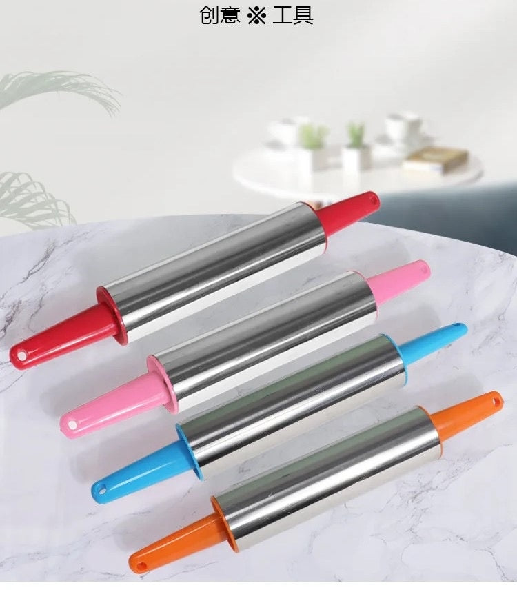 Steel rolling pin with silicone handles, assorted colors, 2390