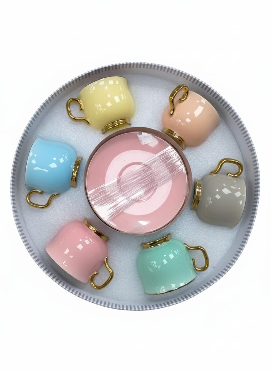 طقم فنجان قهوة بالطبق الوان 6ق