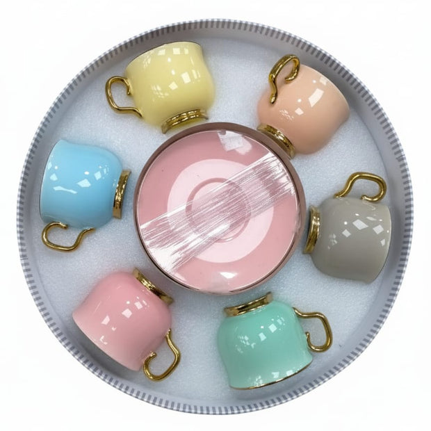 طقم فنجان قهوة بالطبق الوان 6ق