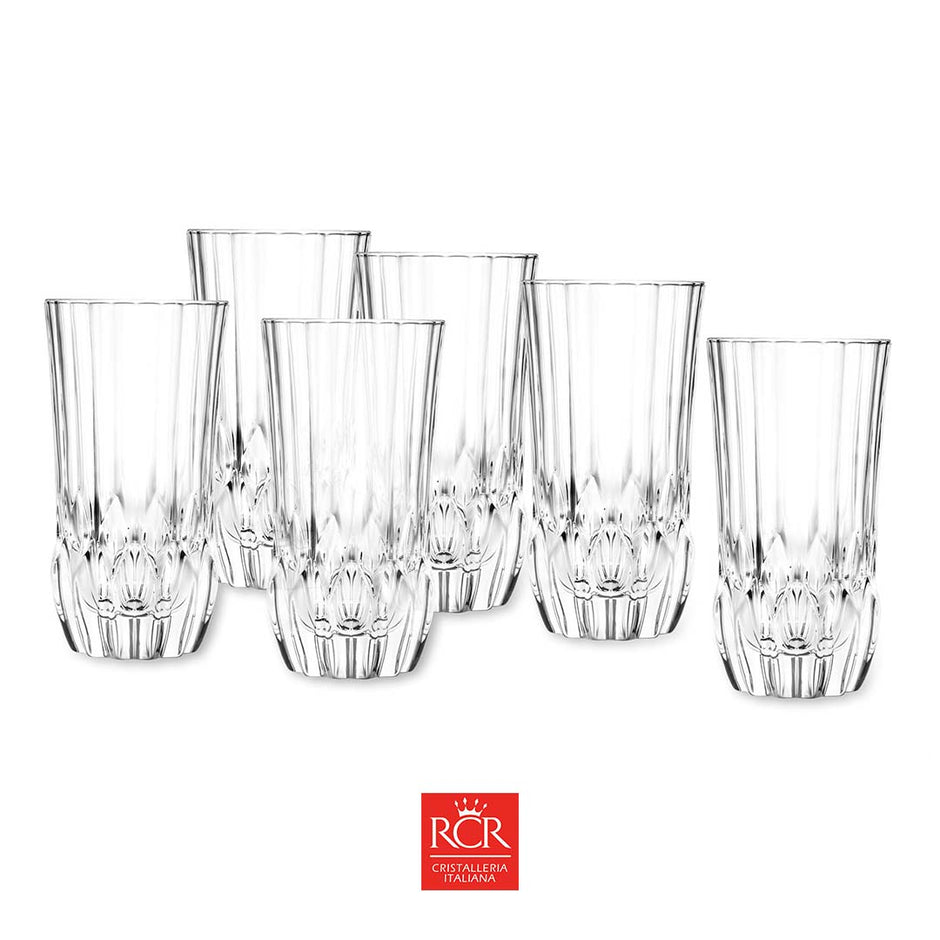 ار سى ار طقم كاس اداجيو 6ق 400 مل - RCR /Adagio Classic Crystal Hi-Ball Tumbler Glass Set Clear 400ml