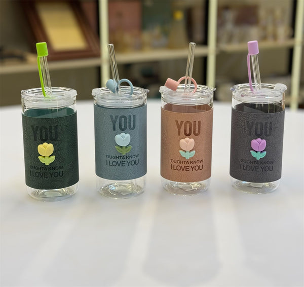 مج زجاج لاف بشاليموة وردة موديل SH-41 (I LOVE U)