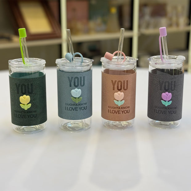 مج زجاج لاف بشاليموة وردة موديل SH-41 (I LOVE U)