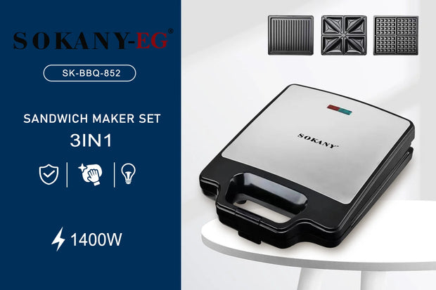 Sokany Sandwich Maker 1400 Watt Model SK-BBQ-852