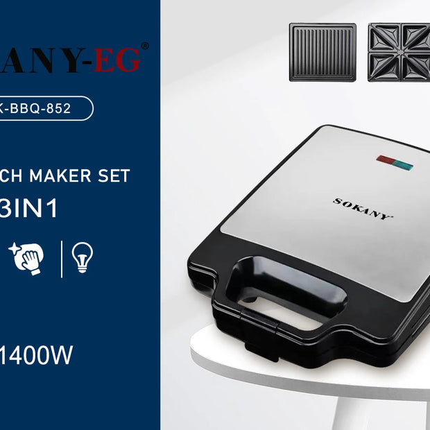 Sokany Sandwich Maker 1400 Watt Model SK-BBQ-852