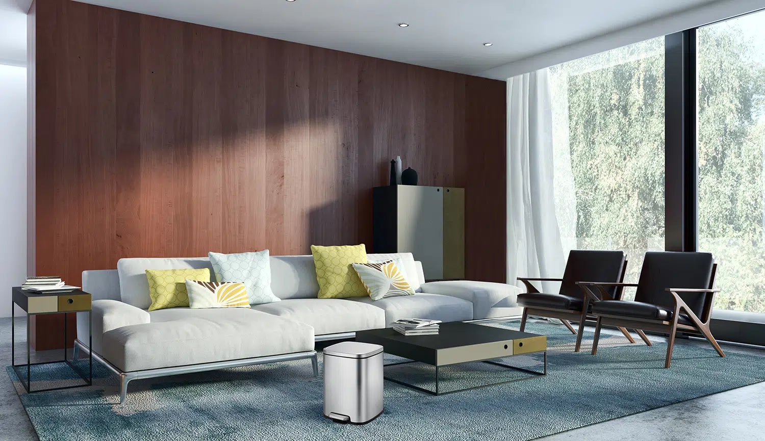 إيكو - سلة مهملات مربعة من الفولاذ المقاوم للصدأ سعة 6 لتر إغلاق ناعم ومقاومة لبصمات الأصابع