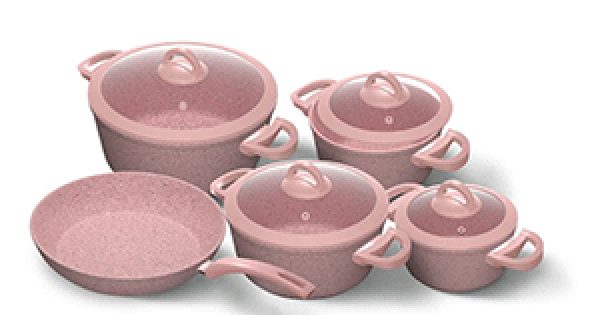 Kouken Bio Granite Pot Set, 9 Pieces, Pink