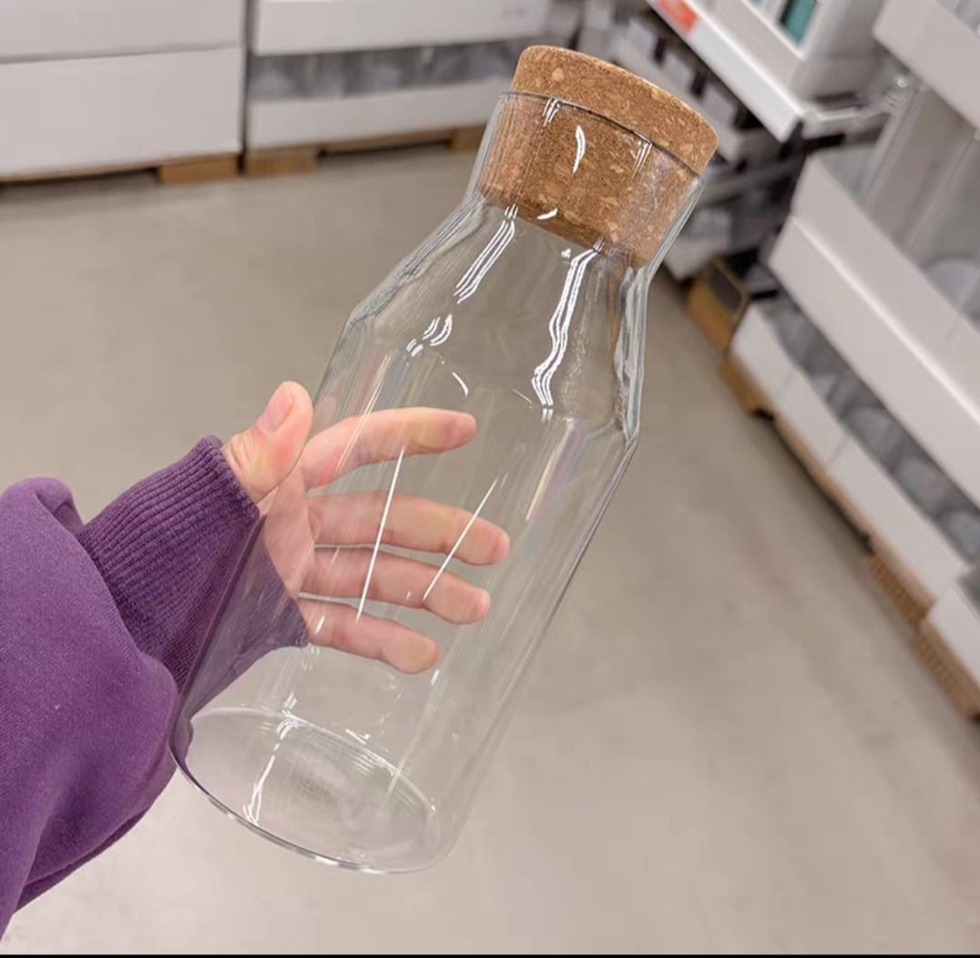 زجاجة زجاجية بغطاء خشبى متعددة الاستخدام