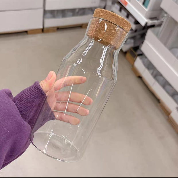 زجاجة زجاجية بغطاء خشبى متعددة الاستخدام